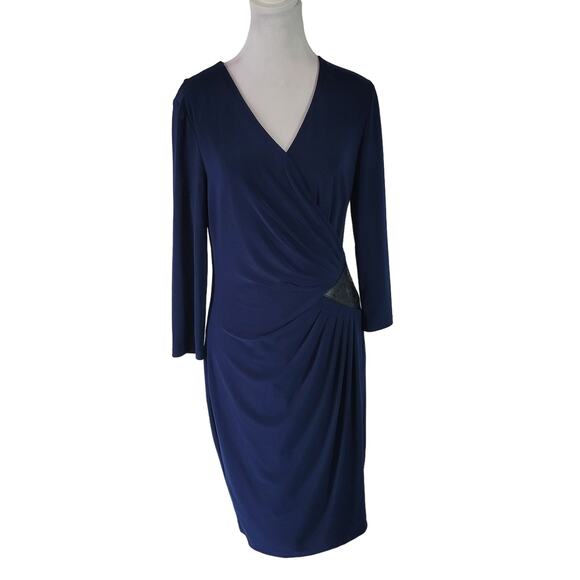 Lauren Ralph Lauren Dresses & Skirts - Lauren Ralph Lauren Size 10 3/4 Sleeve Navy Wrap Dress V-Neck Faux Leather Side